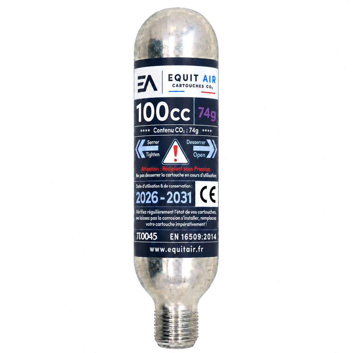 Cartouche CO₂ 100cc - 74g pour gilet airbag d'équitation