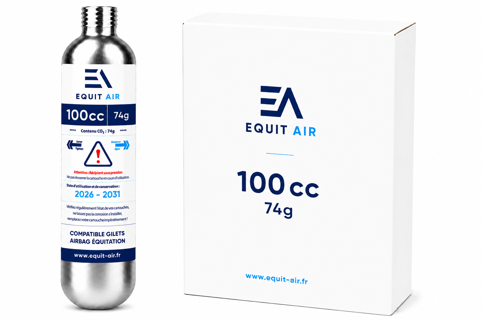 Cartouche CO₂ 100cc - 74g pour gilet airbag d'équitation
