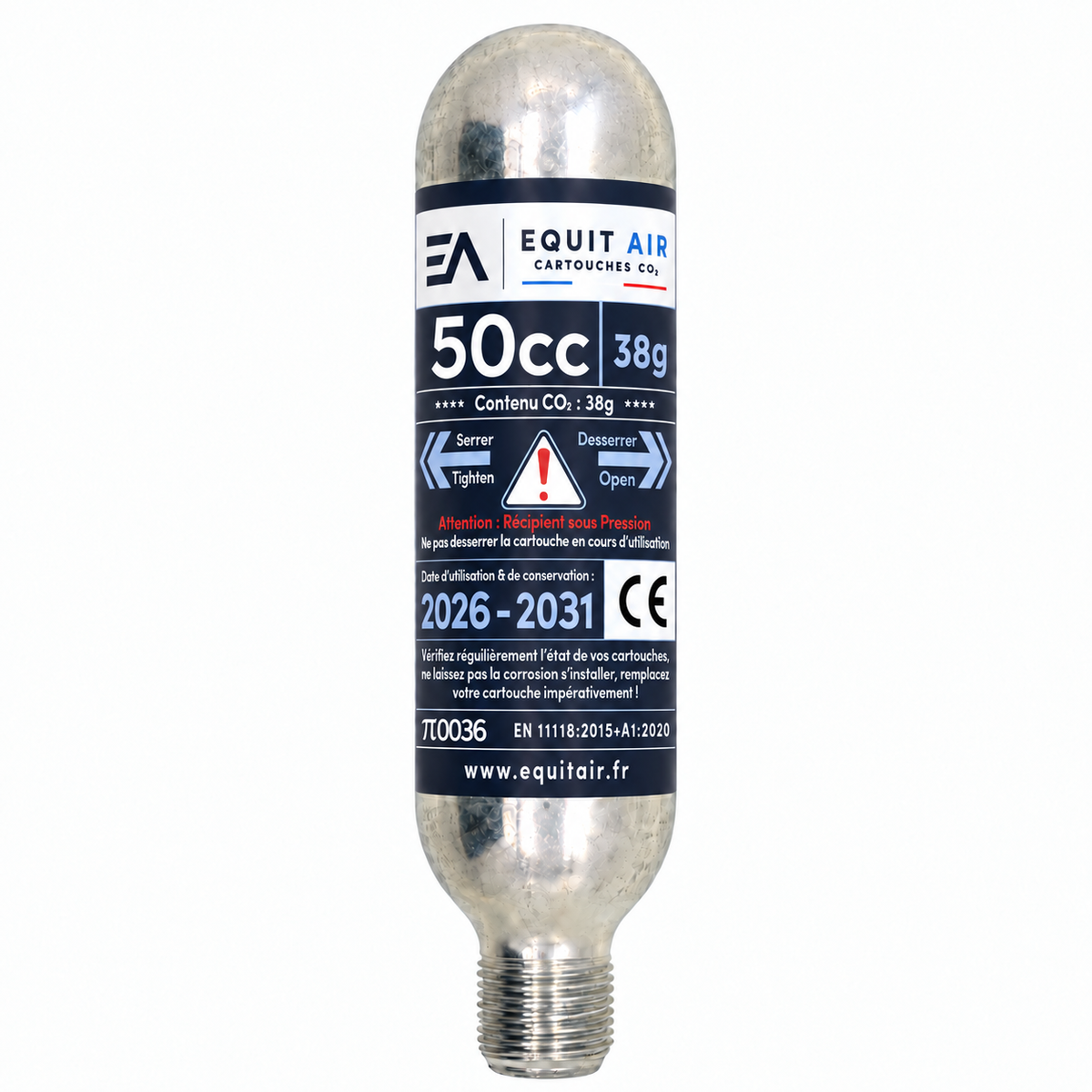 Cartouche CO₂ 50cc - 38g pour gilet airbag d'équitation