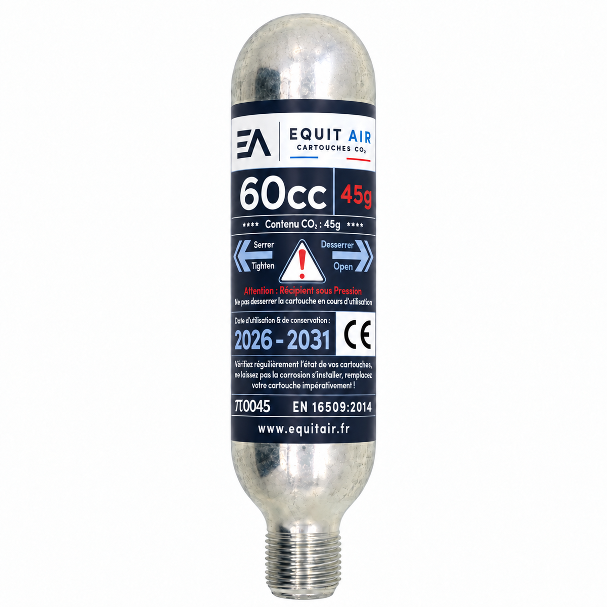 Cartouche CO₂ 60cc - 45g pour gilet airbag d'équitation